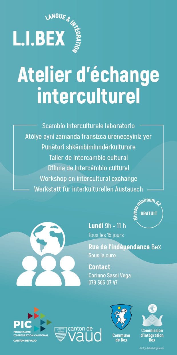 Flyer Langue & Intégration Bex: atelier d'échange interculturel