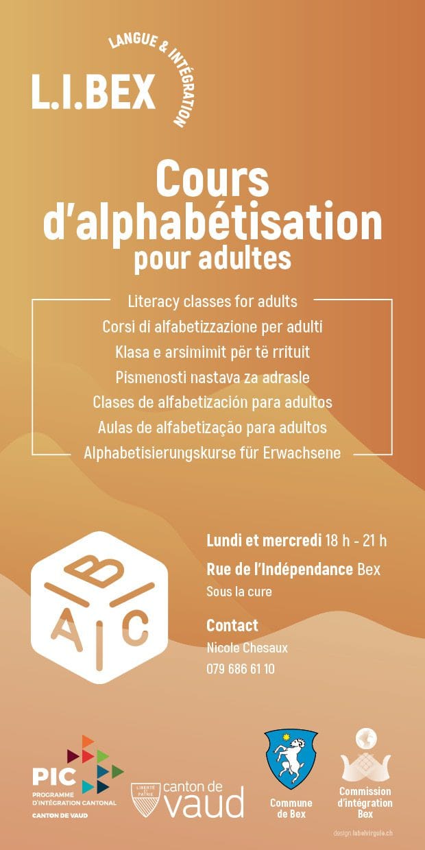 Flyer Langue & Intégration Bex: cours d'alphabétisation